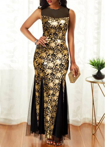 Golden Hot Stamping Floral Print Maxi Bodycon Dress - unsigned - Modalova