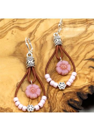 Pink Oval Floral Design Alloy Earrings - unsigned - Modalova