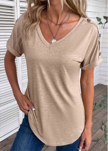 Light Camel Button Short Sleeve T Shirt - unsigned - Modalova