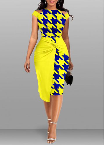 Yellow Twist Geometric Print Bodycon Short Sleeve Dress - unsigned - Modalova