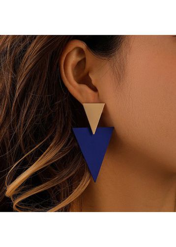 Metal Detail Blue Triangle Design Earrings - unsigned - Modalova