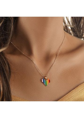 Rainbow Color Heart Design Alloy Necklace - unsigned - Modalova