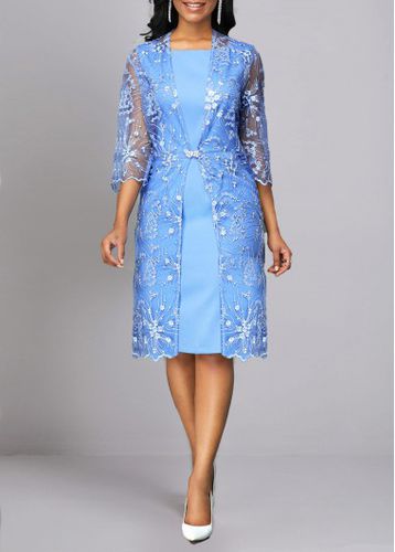 Sky Blue Lace Two Piece Cardigan and Dress - unsigned - Modalova