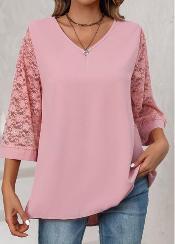 Light Pink Lace Three Quarter Length Sleeve Blouse - unsigned - Modalova
