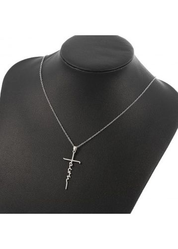 Silver Metal Cross Design Alloy Necklace - unsigned - Modalova