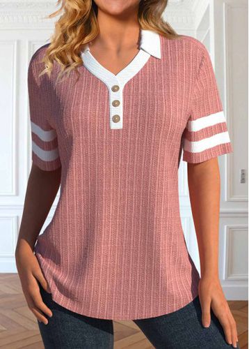 Coral Button Short Sleeve Polo Collar T Shirt - unsigned - Modalova