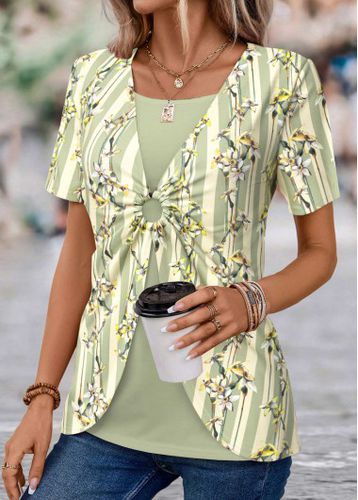 Light Green Patchwork Floral Print T Shirt - unsigned - Modalova