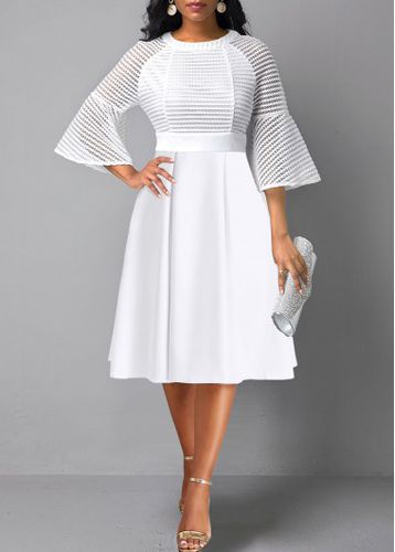 White Mesh Three Quarter Length Sleeve Dress - unsigned - Modalova