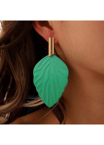 Metal Detail Mint Green Leaf Earrings - unsigned - Modalova