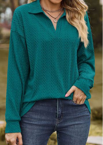 Green Long Sleeve Turn Down Collar Sweatshirt - unsigned - Modalova