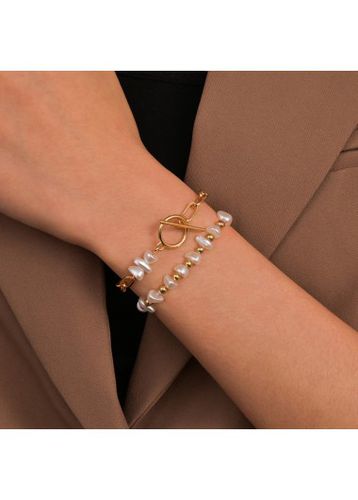 Asymmetric Pearl Gold Metal Bracelet Set - unsigned - Modalova