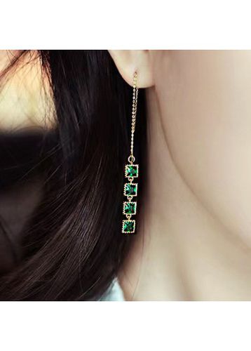 Green Square Rhinestone Design Alloy Earrings - unsigned - Modalova