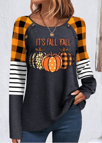 Orange Patchwork Halloween Print Long Sleeve Sweatshirt - unsigned - Modalova