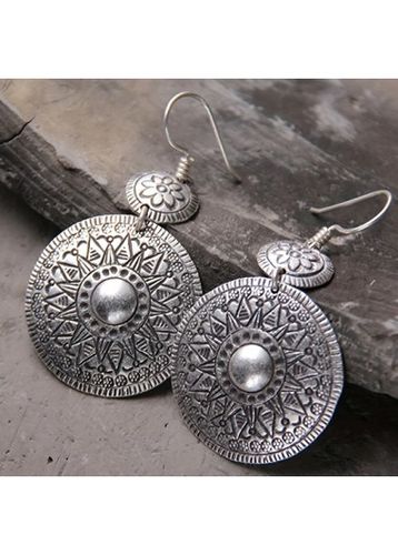 Silvery White Round Floral Alloy Earrings - unsigned - Modalova