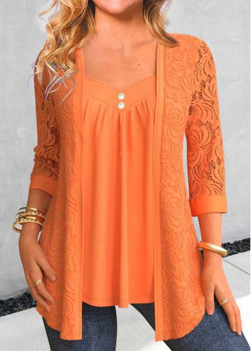 Orange Lace Three Quarter Length Sleeve T Shirt - unsigned - Modalova