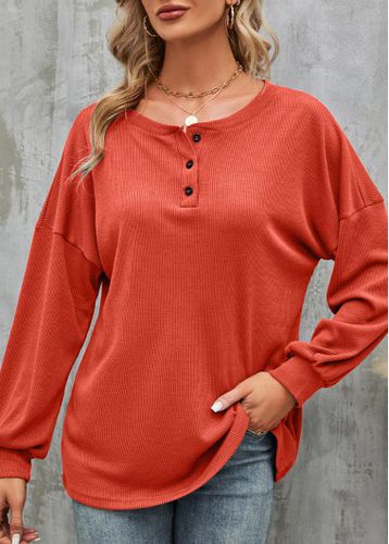 Brick Red Button Long Sleeve T Shirt - unsigned - Modalova