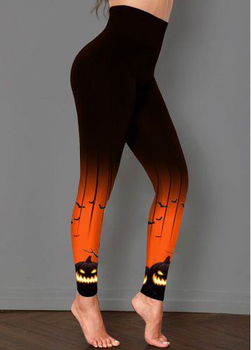Black Halloween Print High Waisted Ankle Length Leggings - unsigned - Modalova
