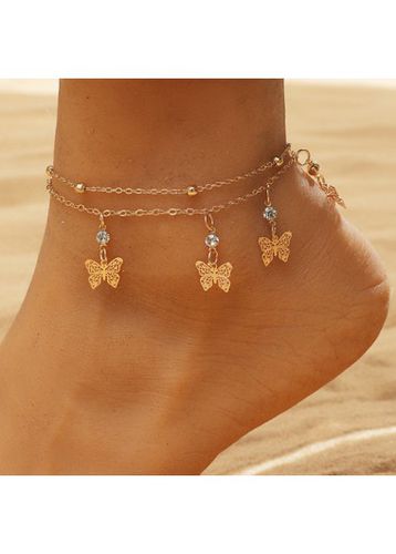 Golden Layered Hollow Butterfly Design Anklet - unsigned - Modalova