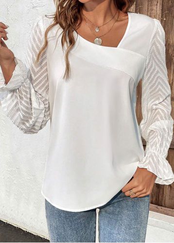 White Ruched Long Sleeve Asymmetrical Neck T Shirt - unsigned - Modalova