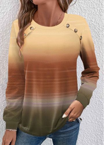 Yellow Button Ombre Long Sleeve Round Neck T Shirt - unsigned - Modalova