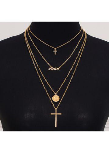 Layered Gold Cross Alloy Detail Necklace - unsigned - Modalova