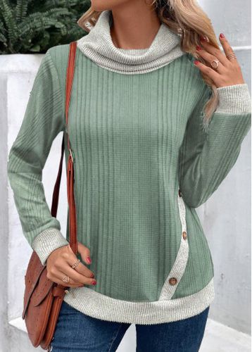 Sage Green Patchwork Long Sleeve Cowl Neck Sweatshirt - unsigned - Modalova
