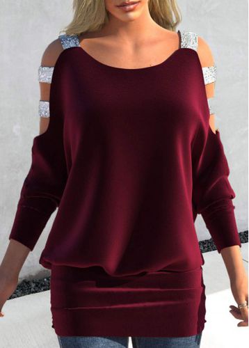 Wine Red Velvet Ladder Cutout T Shirt - unsigned - Modalova