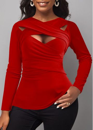 Red Surplice Long Sleeve Cross Collar T Shirt - unsigned - Modalova