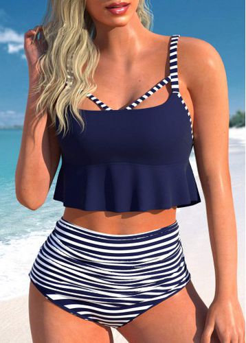 Cut Out Striped Navy Bikini Top - unsigned - Modalova