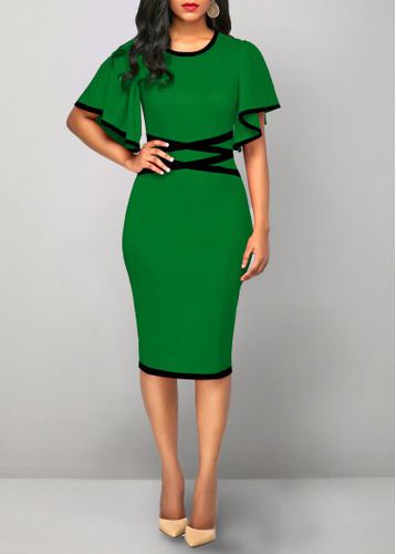 Green Contrast Binding Short Sleeve Bodycon Dress - unsigned - Modalova