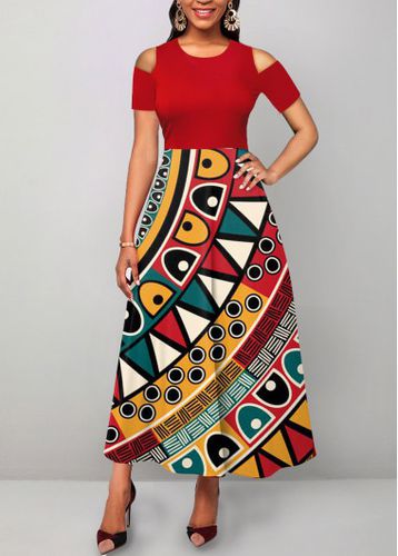 Red Cut Out Tribal Print Maxi Dress - unsigned - Modalova