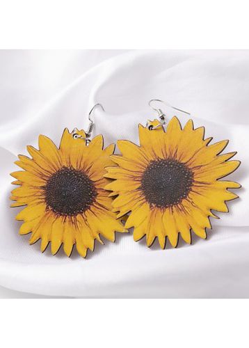 Ginger Sunflower Print Faux Leather Earrings - unsigned - Modalova