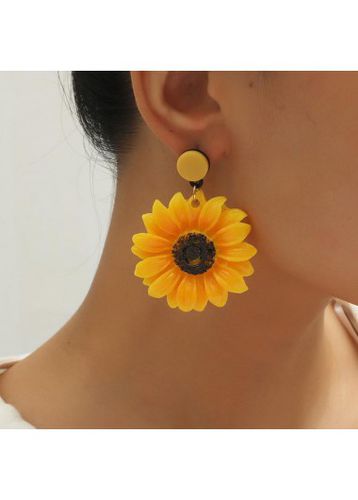 Pair Gold Polyresin Sunflower Earrings - unsigned - Modalova