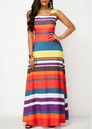 Multi Color Pocket Striped Sleeveless Maxi Dress - unsigned - Modalova