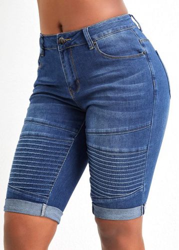 Dark Blue Pocket Skinny Zipper Fly Shorts - unsigned - Modalova