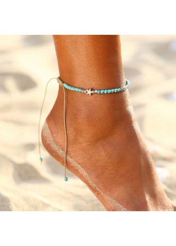 Light Blue Beads Star Detail Anklet - unsigned - Modalova