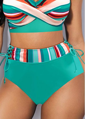 High Waisted Striped Mint Green Bikini Bottom - unsigned - Modalova