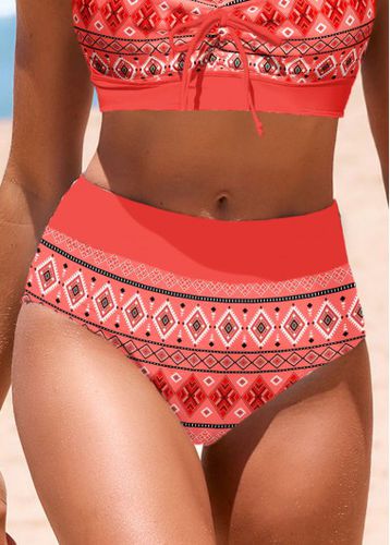 Mid Waisted Geometric Print Coral Bikini Bottom - unsigned - Modalova