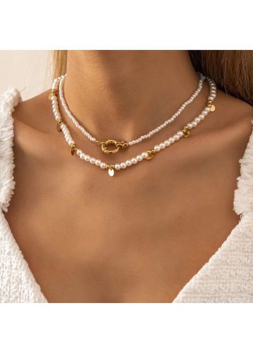 Pearl Design White Round Necklace Set - unsigned - Modalova