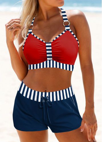 Patchwork Striped Red Bikini Top - unsigned - Modalova