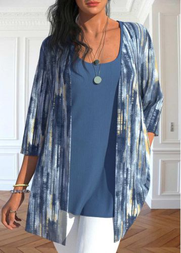 Dusty Blue Tank Top and Tie Dye Print Cardigan - unsigned - Modalova