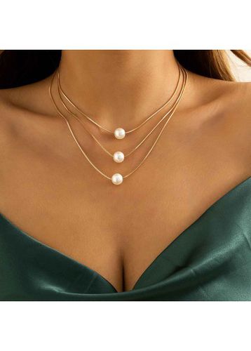 Pearl Design Mental Detail Gold Necklace Set - unsigned - Modalova