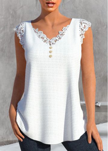 White Lace V Neck Tank Top - unsigned - Modalova