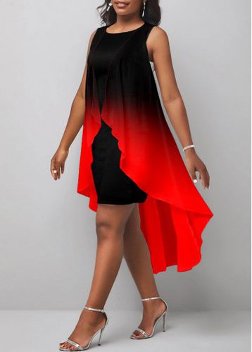 Red Layered Ombre High Low A Line Dress - unsigned - Modalova