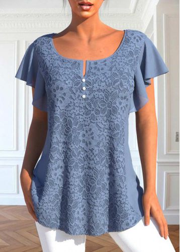 Dusty Blue Lace Short Sleeve T Shirt - unsigned - Modalova