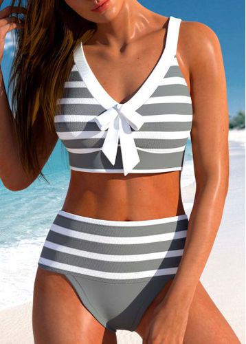 Patchwork High Waisted Striped Grey Bikini Set - unsigned - Modalova