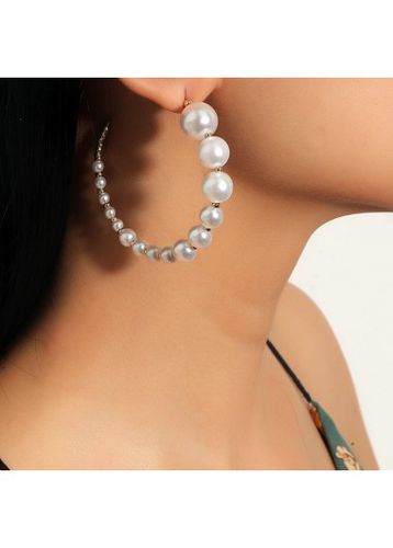 White Round Pearl Golden Metal Earrings - unsigned - Modalova