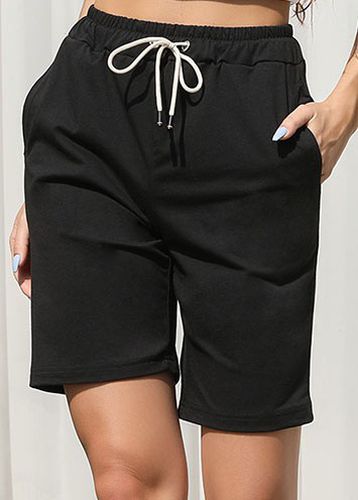 Black Pocket Regular Drawastring High Waisted Shorts - unsigned - Modalova