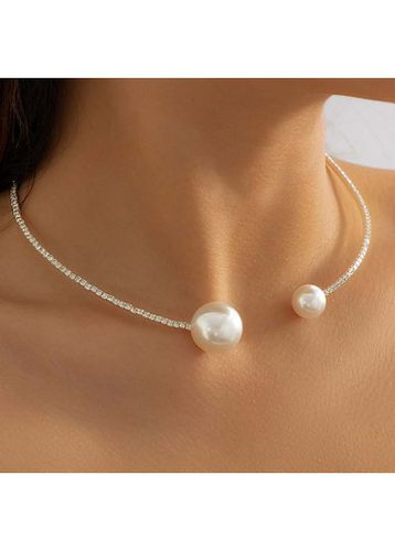 Silvery White Pearl Detail Asymmetric Design Necklace - unsigned - Modalova