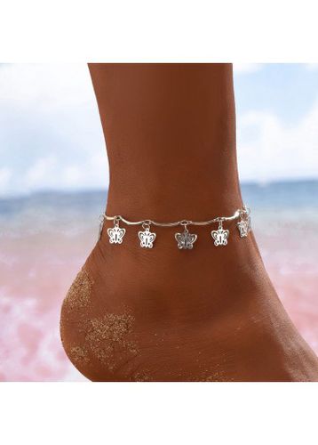 Silver Hollow Design Butterfly Detail Anklet - unsigned - Modalova